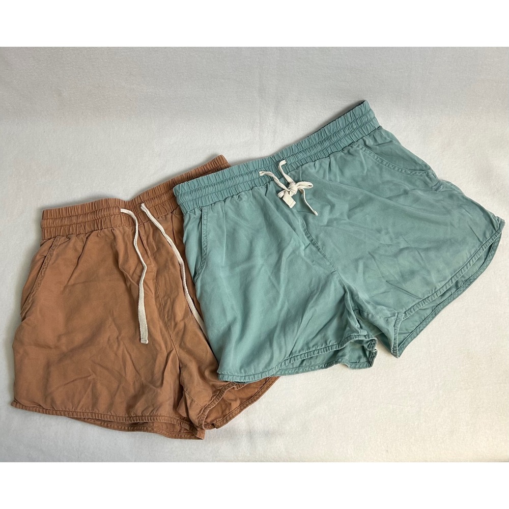 Everyday Cotton-Blend Drawstring Women's Shorts - Tan & Teal